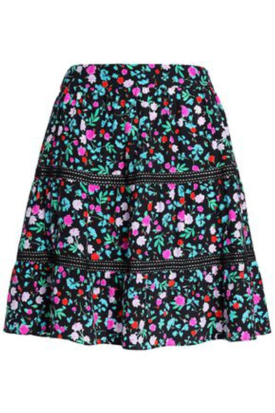 Shop Kate Spade New York Woman Scenic Route Floral-print Silk Mini Skirt Black