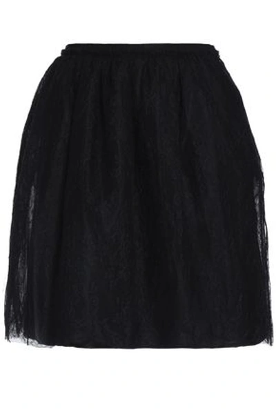 Shop Valentino Silk Lace Mini Skirt In Black
