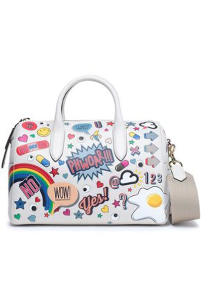 Shop Anya Hindmarch Woman All Over Wink Stickers Embossed Printed Leather Shoulder Bag Off-white