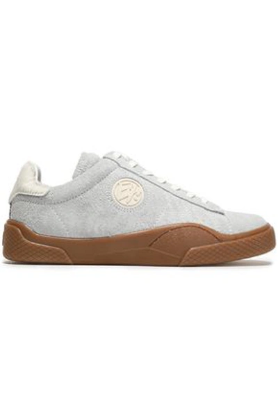 Shop Eytys Woman Wave Calf Hair-trimmed Suede Sneakers Off-white