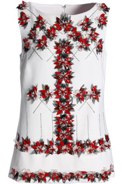 Shop Carolina Herrera Embellished Floral-appliquéd Woven Tunic In Ecru