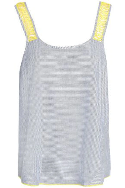 Shop Charli Woman Rio Striped Linen And Cotton-blend Tank Navy