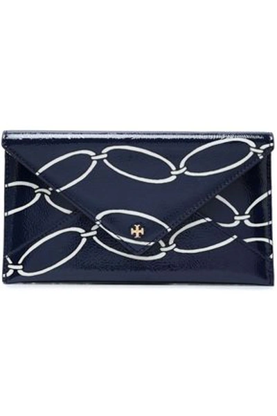 Shop Tory Burch Woman Printed Patent-leather Wallet Navy
