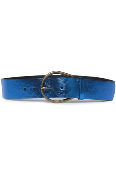 Shop Maison Margiela Woman Metallic Cracked-leather Belt Bright Blue