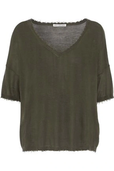 Shop Autumn Cashmere Cotton By  Woman Distressed Slub Cotton-jersey T-shirt Army Green