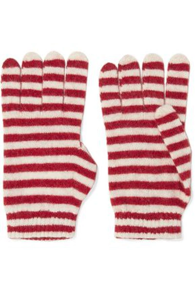Shop Red Valentino Red(v) Woman Striped Knitted Gloves Red