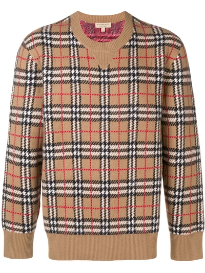 Shop Burberry Checked Sweater - Brown