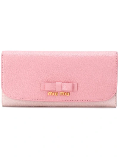 Shop Miu Miu Bow Continental Wallet - Pink