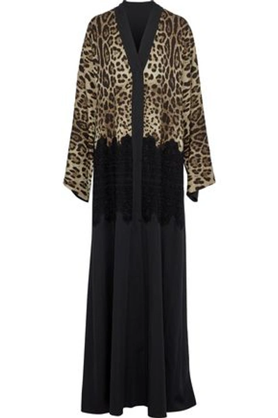 Shop Dolce & Gabbana Woman Broderie Anglaise-appliquéd Leopard-print Silk-blend Gown Black