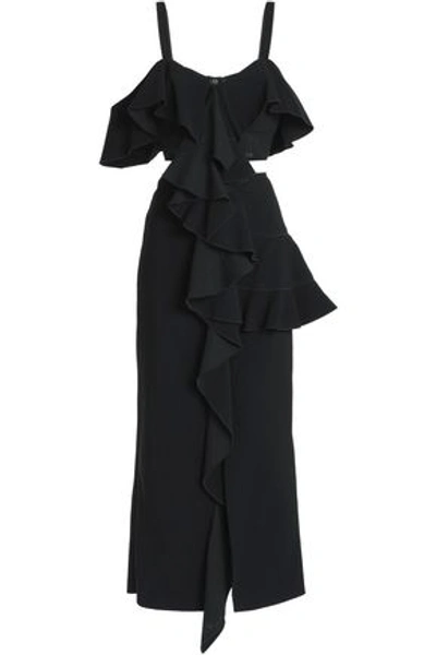 Shop Proenza Schouler Cutout Ruffled Crepe Midi Dress In Black