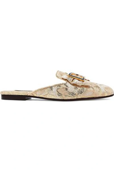 Shop Dolce & Gabbana Woman Bow-embellished Brocade Slippers Gold