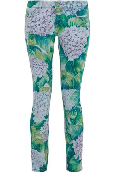 Shop Dolce & Gabbana Floral-print Low-rise Skinny Jeans In Jade