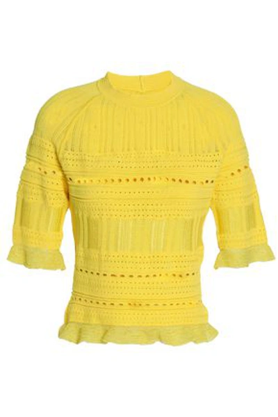 Shop Raoul Woman Pointelle-knit Cotton-blend Top Yellow