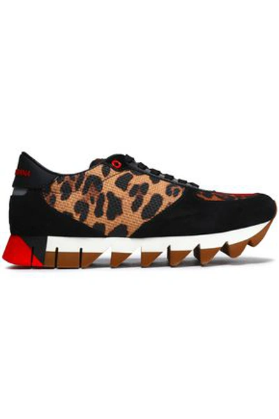 Shop Dolce & Gabbana Woman Paneled Suede, Leopard-print Shell And Woven Sneakers Animal Print