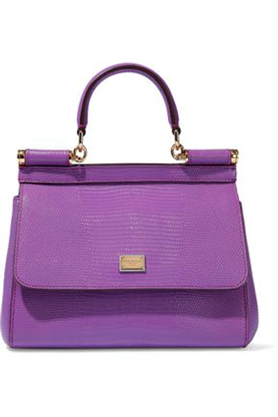 Shop Dolce & Gabbana Woman Sicily Lizard-effect Leather Shoulder Bag Purple In Violet