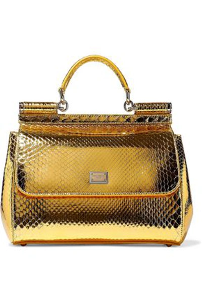 Shop Dolce & Gabbana Woman Metallic Python Shoulder Bag Gold