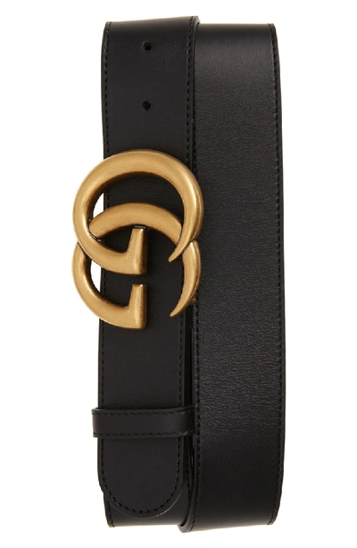 Shop Gucci Gg Logo Leather Belt In Black