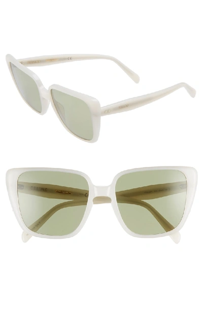 Shop Celine 57mm Modified Square Cat Eye Sunglasses - Milky White Swan