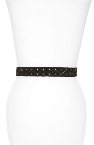 Shop Saint Laurent Mixed Studs Suede Belt In Noir