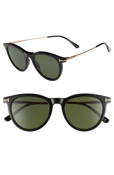 Shop Tom Ford 51mm Cat Eye Sunglasses - Shiny Black/ Green