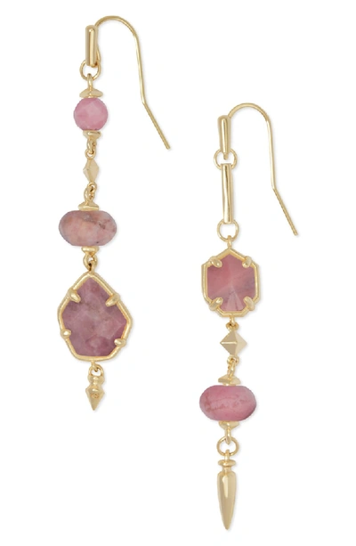 Shop Kendra Scott Rhys Linear Earrings In Pink Unbanded Rhodonite/ Gold