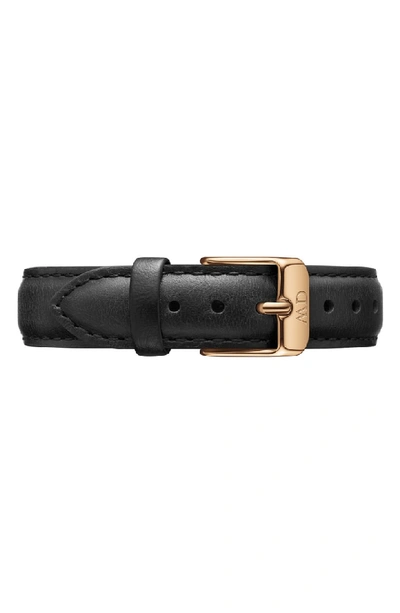 Shop Daniel Wellington Classic Petite Leather Strap Watch, 32mm In Black/ Rose Gold