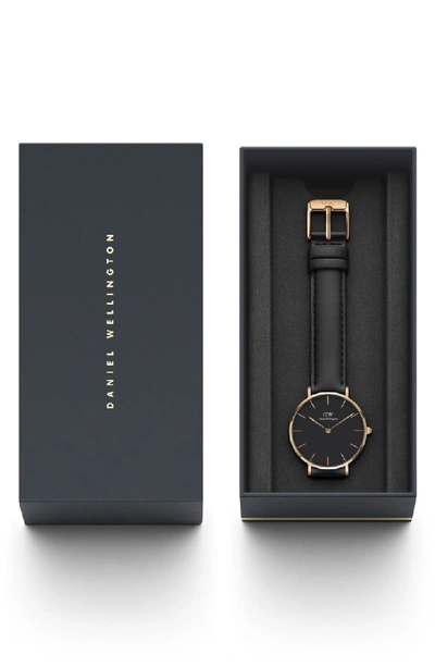 Shop Daniel Wellington Classic Petite Leather Strap Watch, 32mm In Black/ Rose Gold