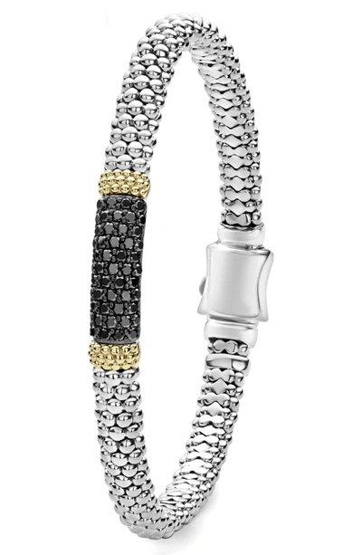 Shop Lagos Diamond Lux Black Diamond Large Station Bracelet In Silver