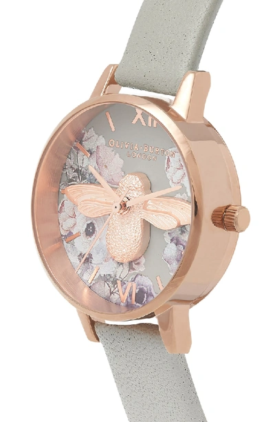 Shop Olivia Burton Watercolour Leather Strap Watch, 30mm In Grey/ Bee/ Rose Gold