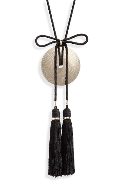 Shop Saint Laurent Loulou Tassel Fringe Pendant Necklace In Brass/ Black