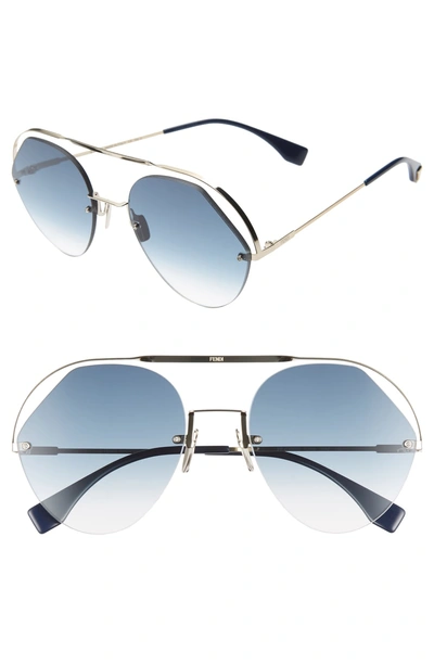 Shop Fendi 57mm Rimless Aviator Sunglasses In Blue