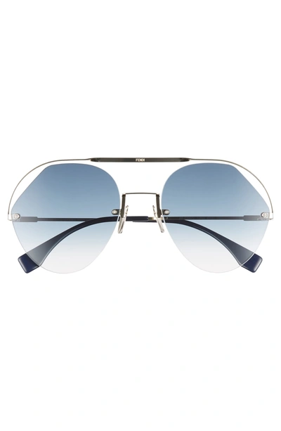 Shop Fendi 57mm Rimless Aviator Sunglasses In Blue