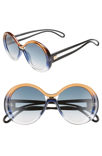 Shop Givenchy 56mm Round Sunglasses In Brown Blue