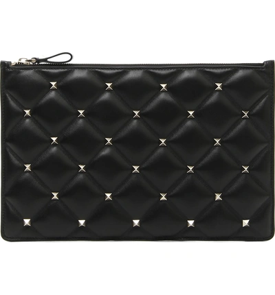 Shop Valentino Large Candystud Leather Pouch In Nero