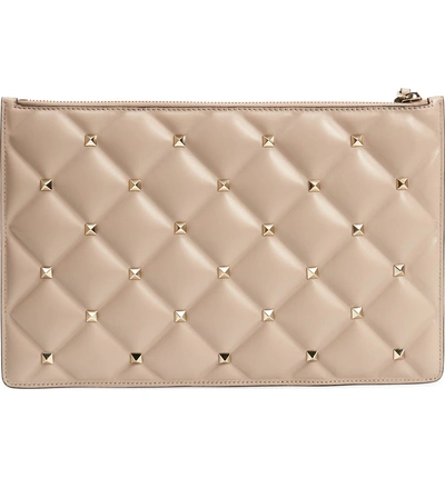 Shop Valentino Large Candystud Leather Pouch In Poudre