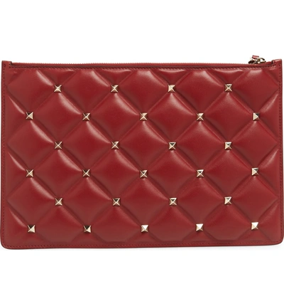 Shop Valentino Large Candystud Leather Pouch - Red In Rubino