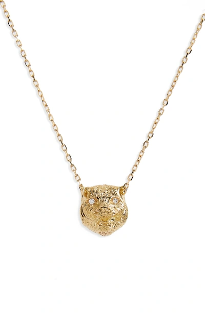 Shop Gucci Le Marche Feline Head Pendant Necklace In Yellow Gold/ Yellow