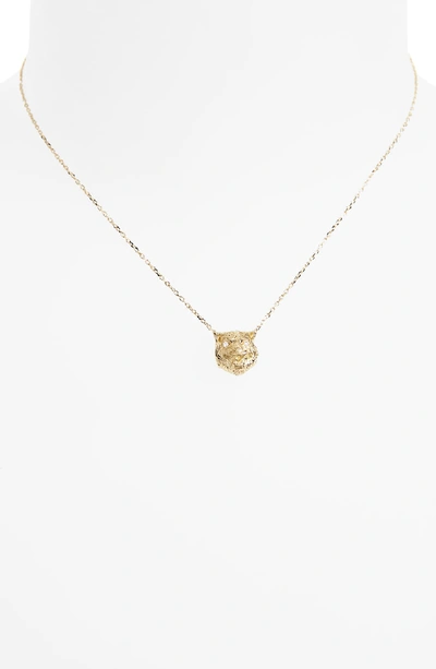 Shop Gucci Le Marche Feline Head Pendant Necklace In Yellow Gold/ Yellow