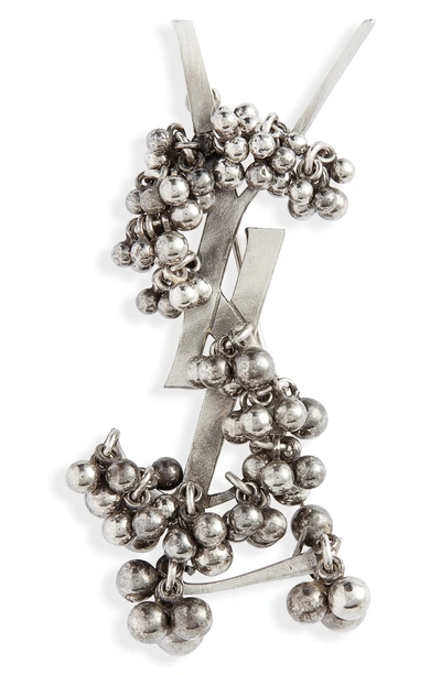 Shop Saint Laurent Bell Monogram Pin In Argent Oxide