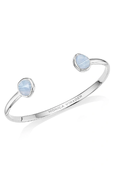 Shop Monica Vinader Siren Thin Cuff In Silver/ Blue Lace Agate