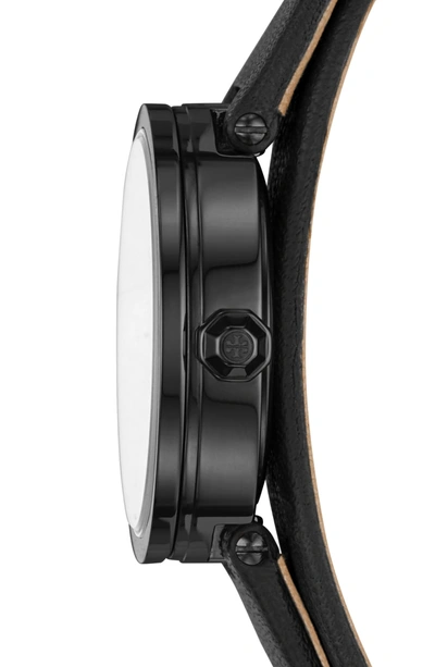 Shop Tory Burch Reva Double Wrap Leather Strap Watch, 29mm In Black/ Gold
