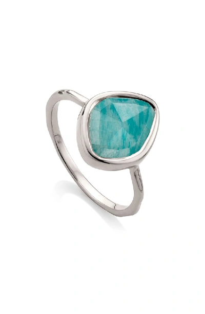 Shop Monica Vinader Siren Semiprecious Stone Stacking Ring In Silver/ Amazonite