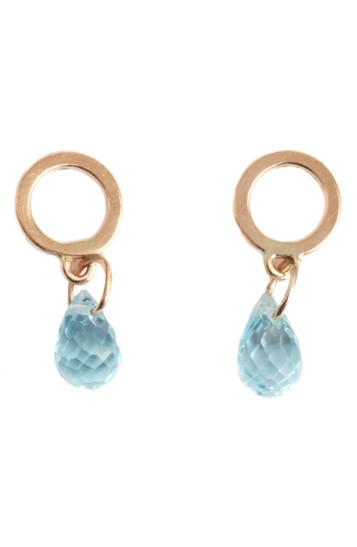 Shop Melissa Joy Manning Circle Stone Drop Earrings In Blue Topaz/ Yellow Gold