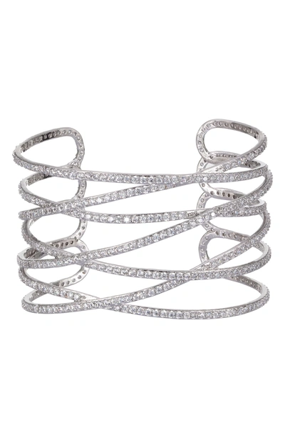 Shop Nina Overlapping Sculptural Cuff Bracelet In Silver/ White