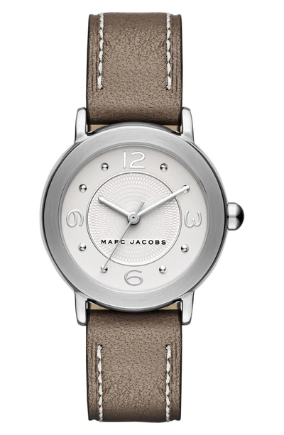 Shop Marc Jacobs 'riley' Round Leather Strap Watch, 28mm In Tan