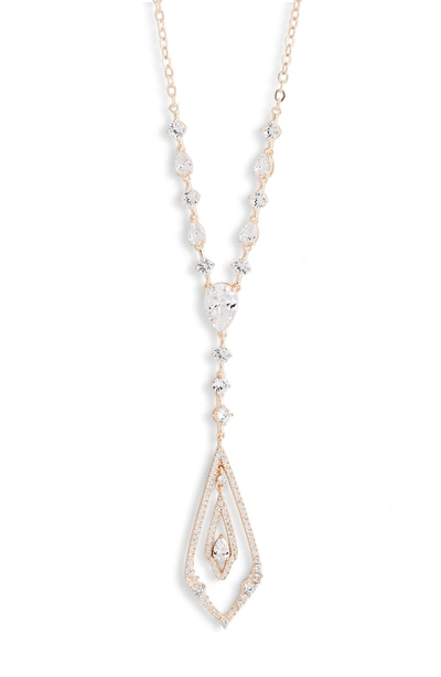 Shop Jenny Packham Crystal Pendant Y-necklace In Crystal/ Rose Gold