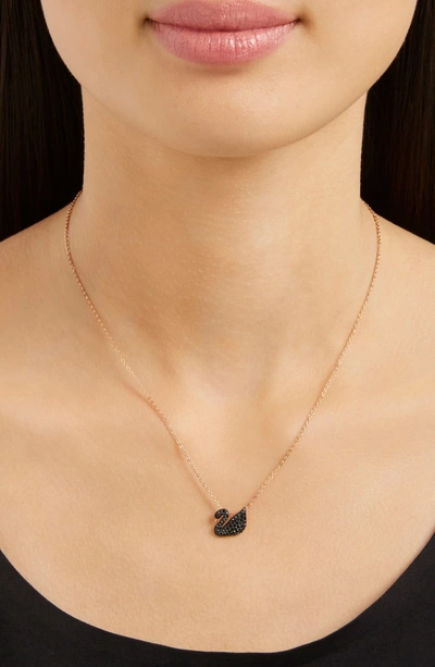 Shop Swarovski Iconic Swan Pendant Necklace In Black