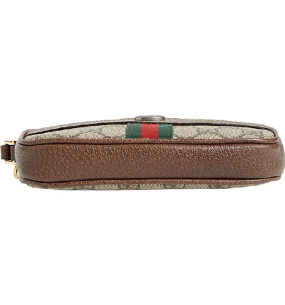 Shop Gucci Ophidia Gg Supreme Canvas Wristlet In Beige Ebony/ Acero/ Vert Red