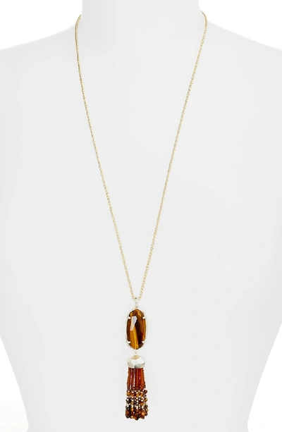 Shop Kendra Scott Eva Tassel Pendant Necklace In Brown Tigers Eye/ Gold
