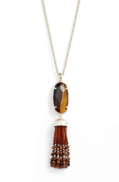 Shop Kendra Scott Eva Tassel Pendant Necklace In Brown Tigers Eye/ Gold